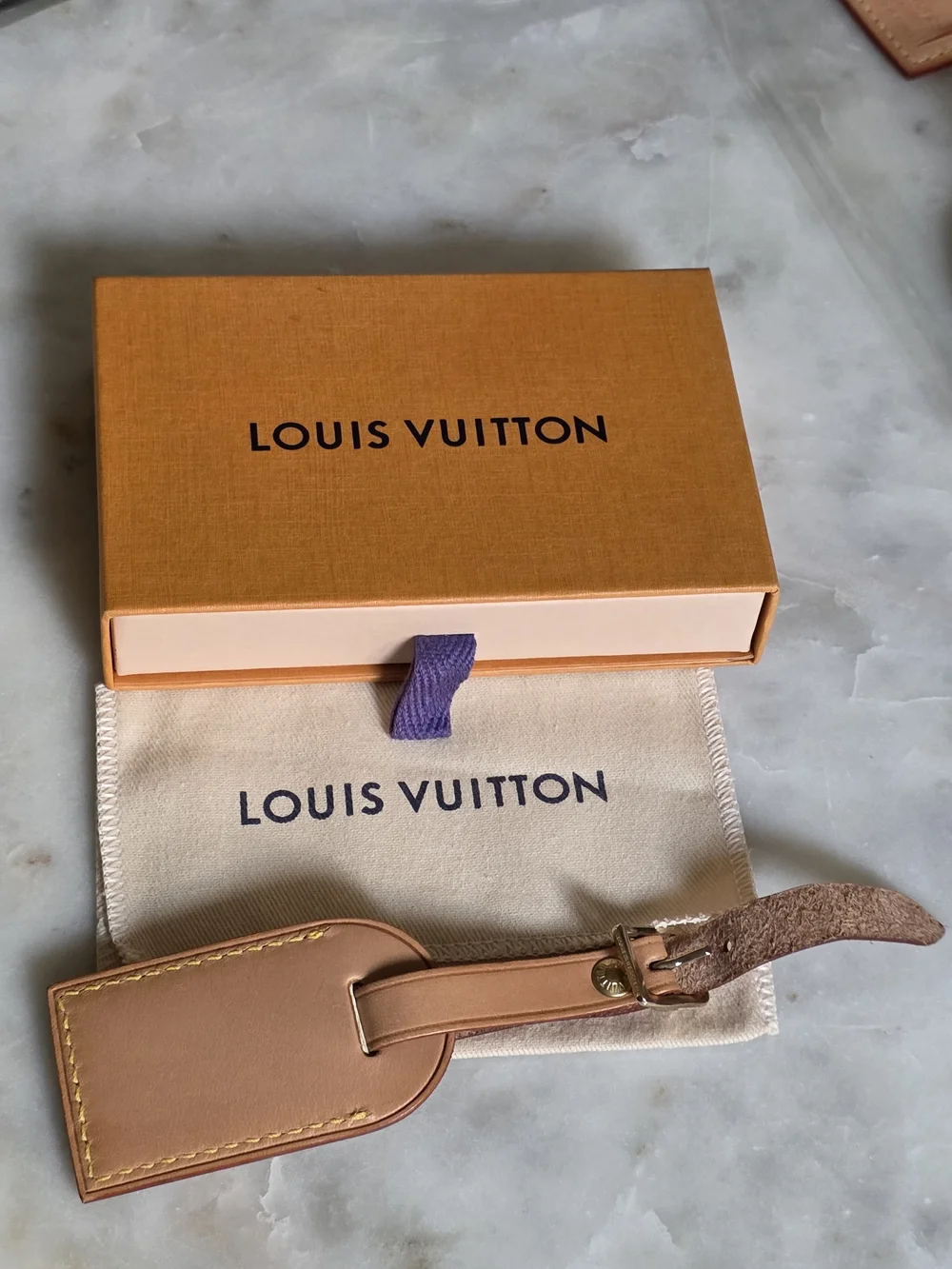 Authentic Louis Vuitton Vachetta Leather Luggage Tag W/ Dustbag & Box